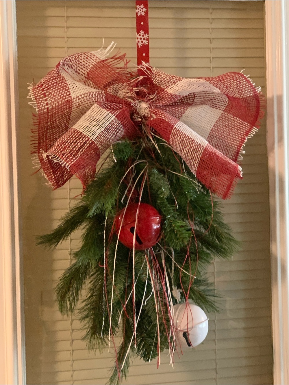 Rustic Red & Green Holiday Swag with Jingle Bells - Brand